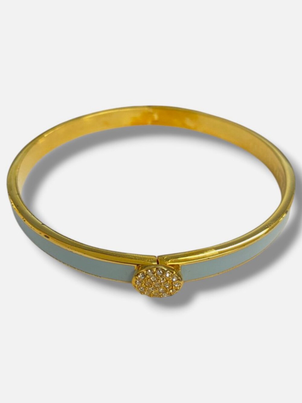 Halcyon Days Women's 18K Gold Plated Skinny Plain Pave Button Bangle